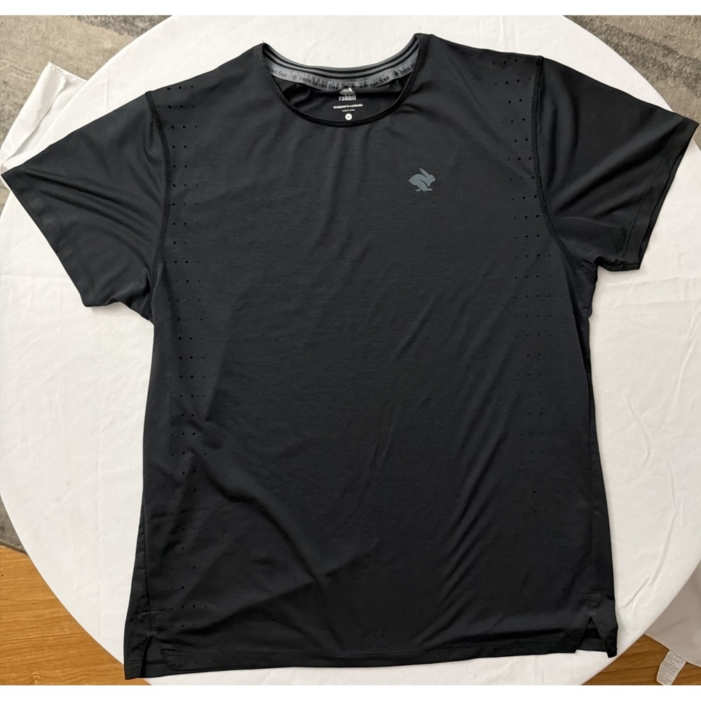 Rabbit Men T Shirt XL Charcoal Logo Short Sleeve Split Side Crew Neck Running